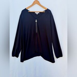 Michael Kors Black V-Neck‎ Long Sleeve Blouse 3X